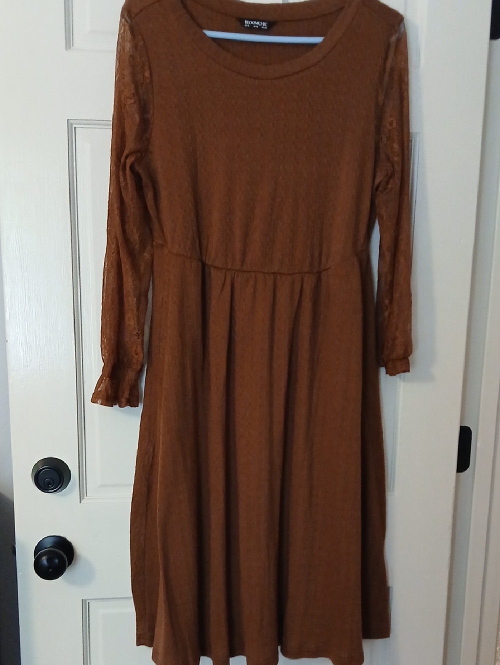 BloomChic Rust Brown Lace-Sleeve Long Sleeve Dress